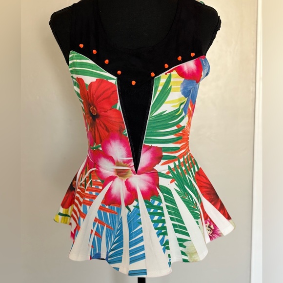 Mauve Tropical Floral Blouse with Black and Orange Accents Size L - Picture 1 of 7